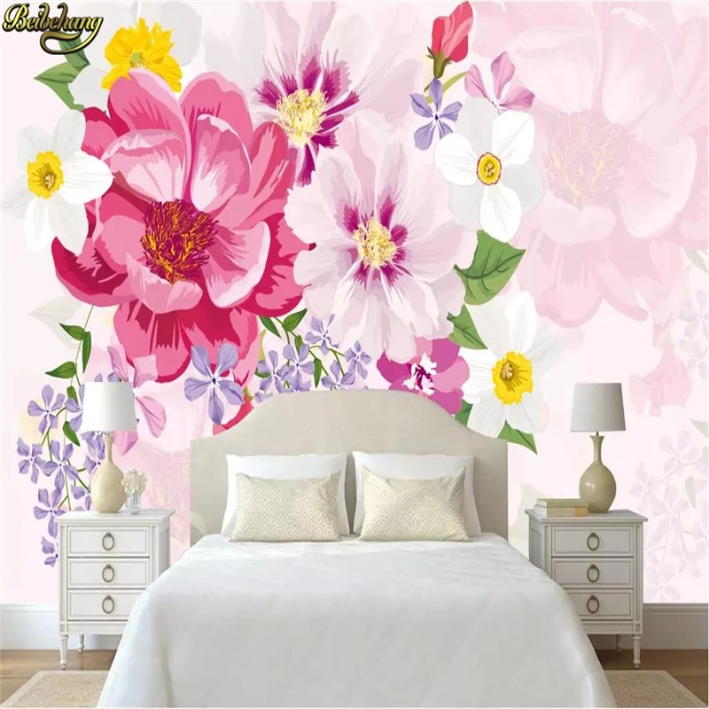 

beibehang 3d custom photo wallpaper wall murals stickers Modern fresh hand painted flower pastoral living room mural TV wall