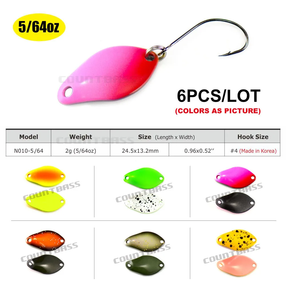 

6PCS Countbass Casting Spoon Size 24.5x13.2mm, 2g 5/64oz Freshwater Salmon Trout Pike Bass Metal Brass Fishing Lures Fish Bait