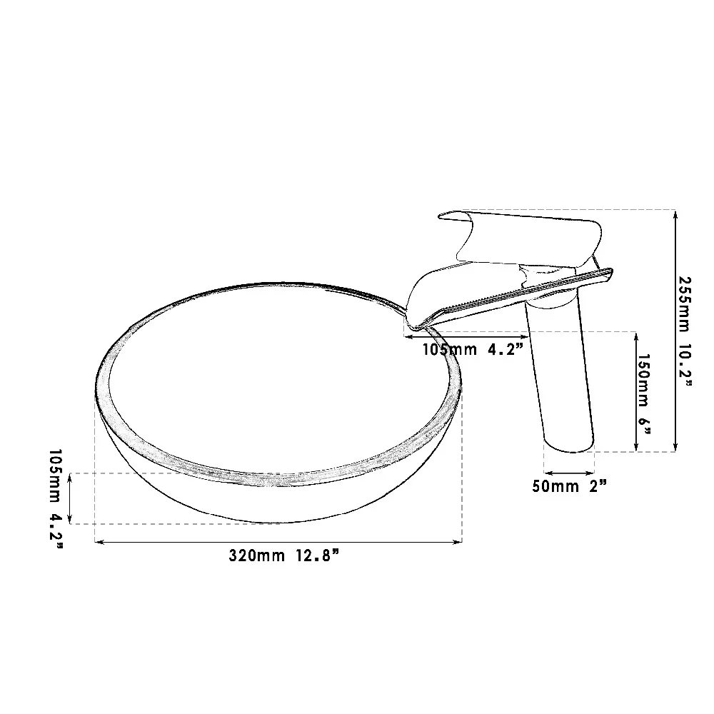 KEMAIDI Hand Paint Bowl Sinks / Vessel Basins Tempered Glass Sink With Waterfall Faucet Taps,Water Drain Bathroom Sink Set