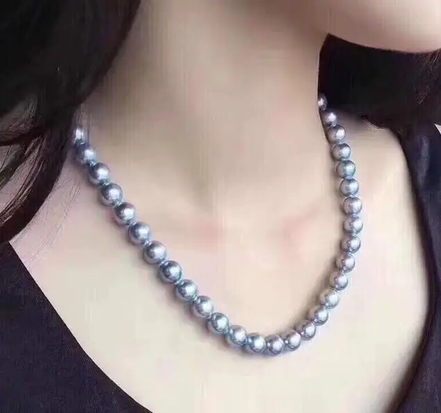 Beautiful AAA 10-11MM Gray Pearl Necklace 18