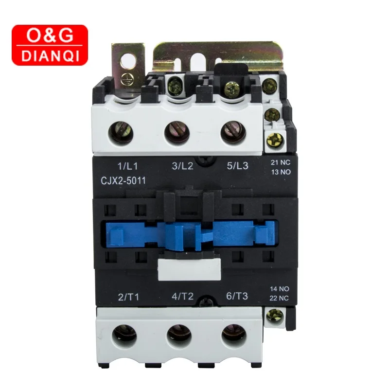 

50A CJX2-5011 5001 AC Contactor 3Phase 3-Pole NO Coil Voltage 380V 220V 24V 50Hz Din Rail Mounted 3P+1NO Normal Open Contactor