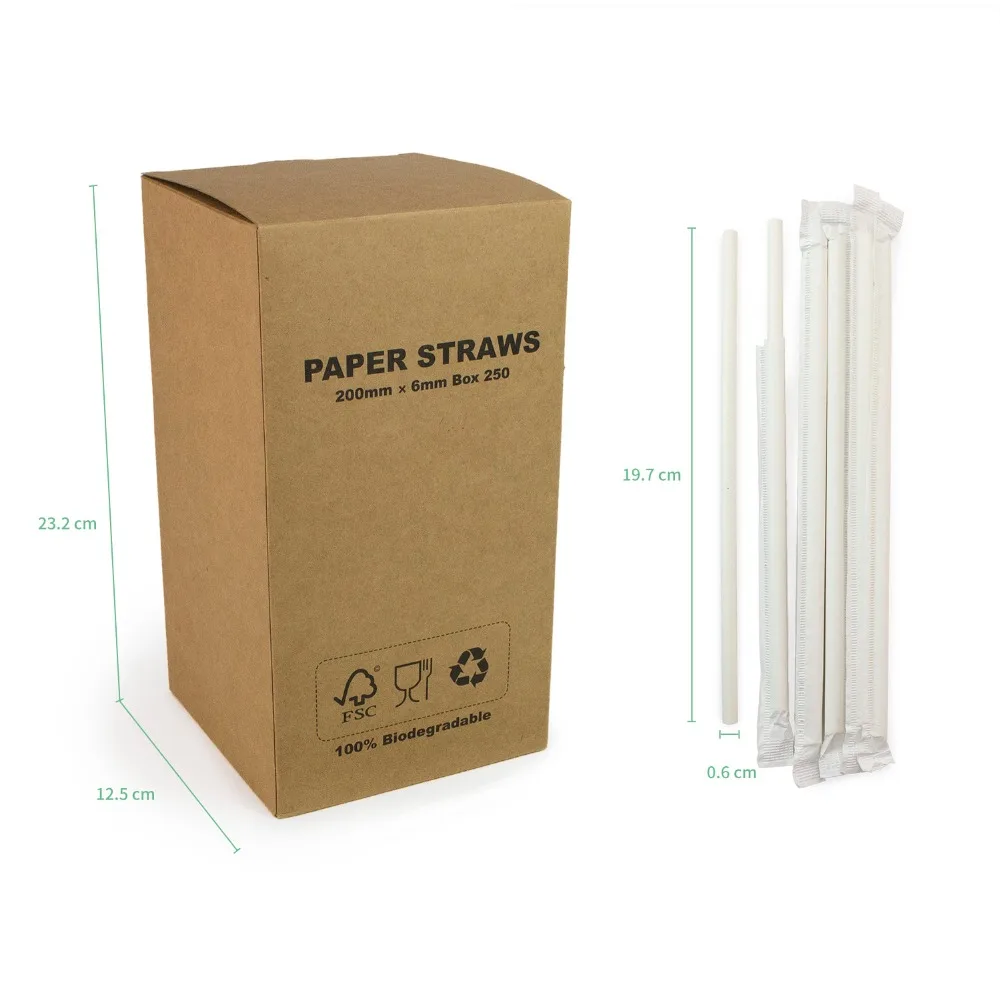 

Free Shipping 100% Biodegradable Paper Straws Individually Wrapped Paper Straws 250pcs/box, 24 boxes