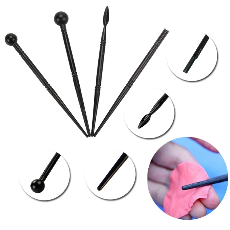 

Plastic 4pcs Black Color Fondant Modelling Tools Set HB1072