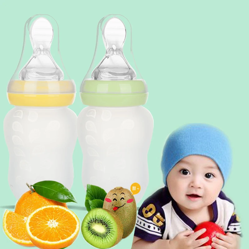 Infant Silica Gel Feeding Bottle With Spoon Newborn Baby Kids Food Supplement Rice Cereal Bottles and Milk bottle 2 Use In 1