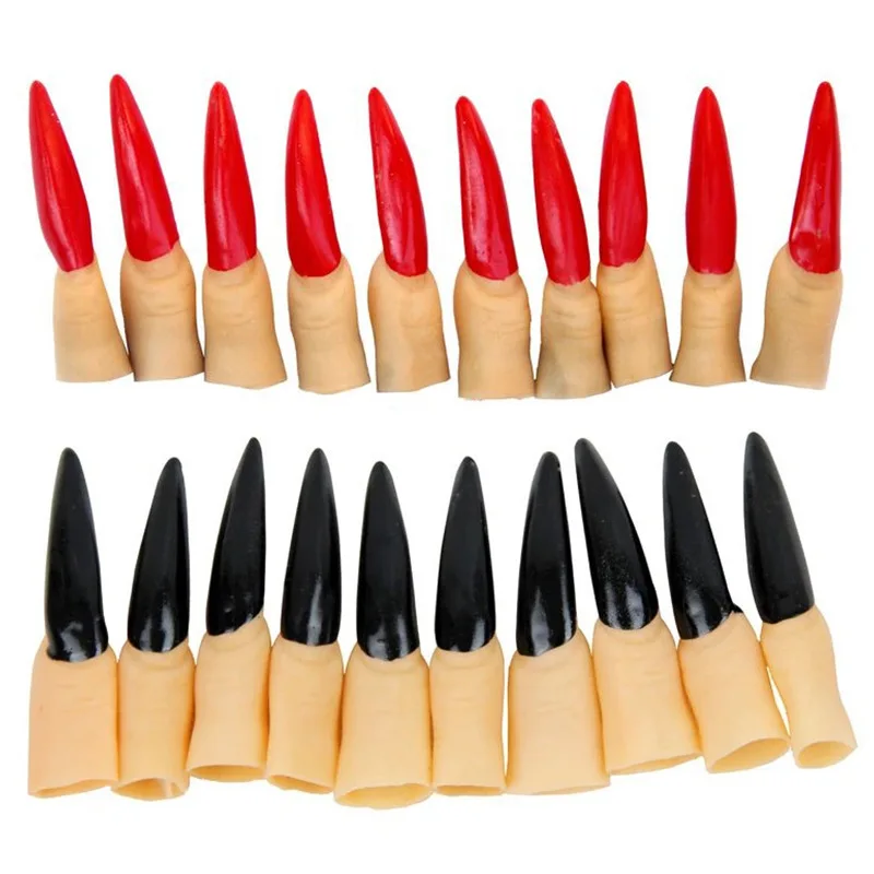 New Arrival 10pcs/lot Halloween Party Accessories Pointy Witch Vampire Long Black and Red Horror Fingernails Fake Nails Claws