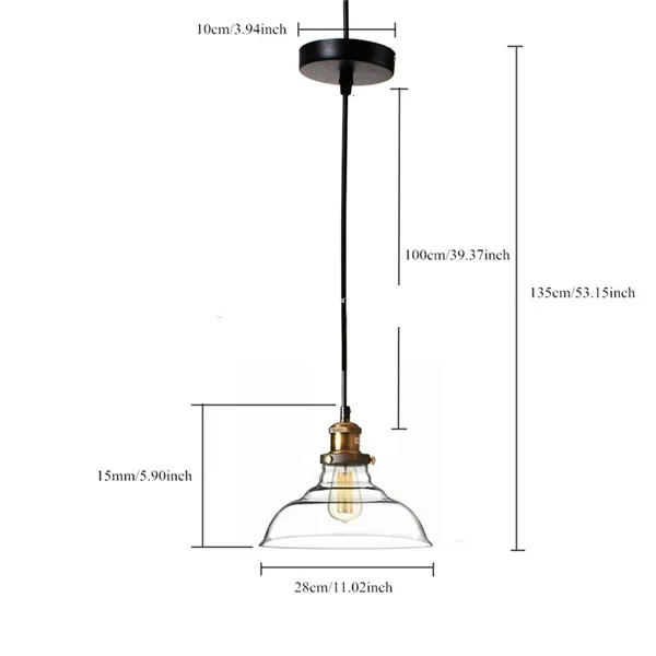 

E27 28 см винтажный промышленный потолочный светильник стеклянный подвесной светильник