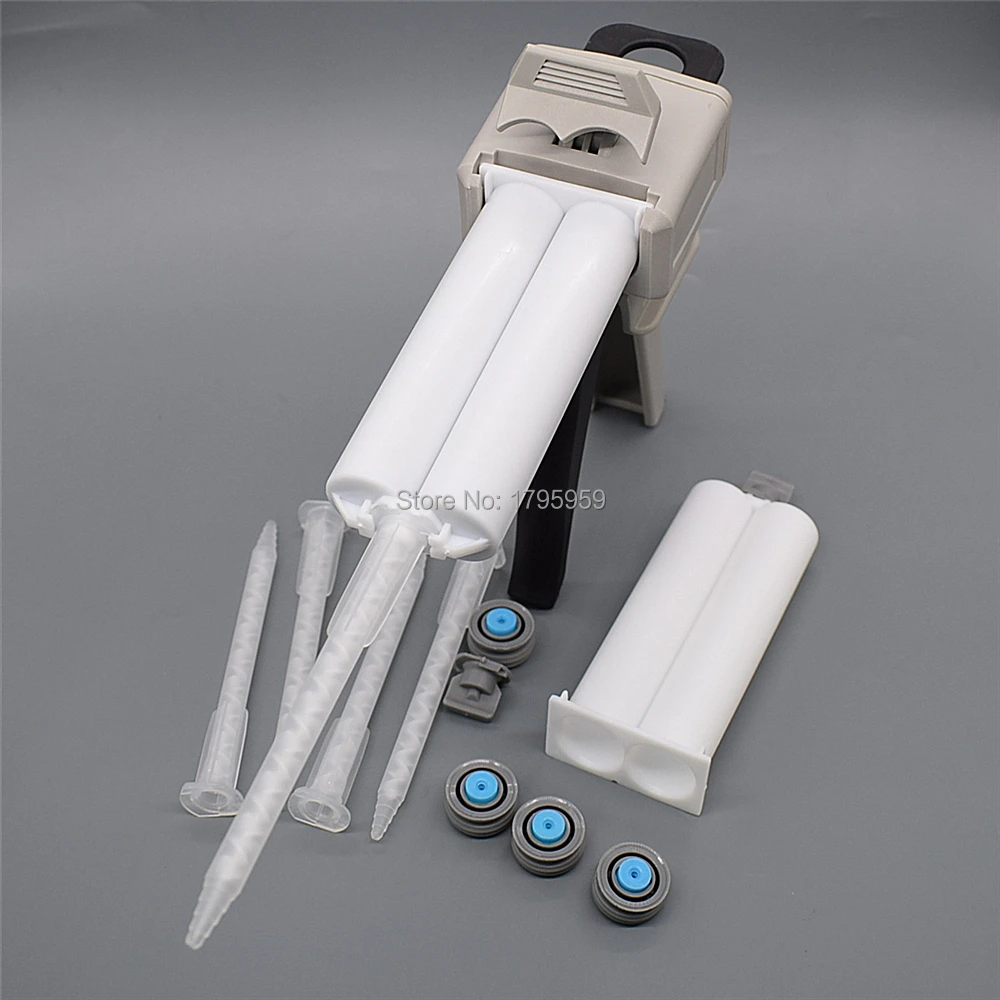 50 ml 1:1 AB Pistola di Colla Applicatore Colla Adhensive Pistola per silicone con 5 pc Statico Ugelli di Miscelazione 2 pc 50 ml Cartuccia di Vuoto Doppia-Barile