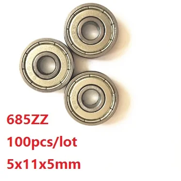 

100pcs/lot 685 ZZ 685Z 685ZZ 5x11x5mm Deep Groove Ball Bearings Miniature High-carbon steel bearing 5*11*5mm