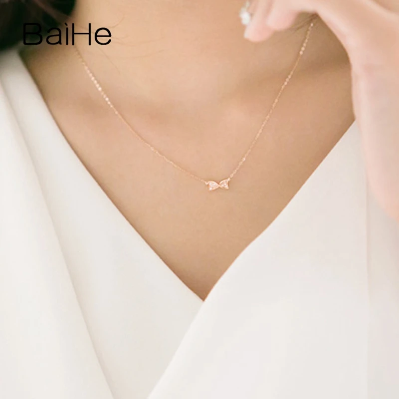 BAIHE Solid 18K Rose Gold 0.10CT H/SI Natural Diamond Butterfly Necklace Women Trendy Engagement Fine Jewelry Making バタフライネックレス