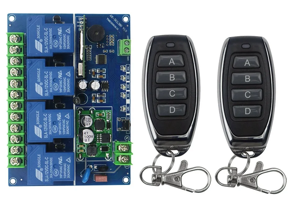 12V 24V 36V 48V 4CH 30A RF Wireless Remote Control Relay Switch Security System Garage Doors Gate Electric Doors 2* remote