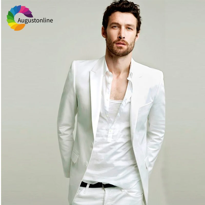 

2019 Slim Fit Summer White Men Suits For Wedding Costume Groom Prom Casual Tuxedo Best Man Blazer Traje Hombre Jacket+Pants