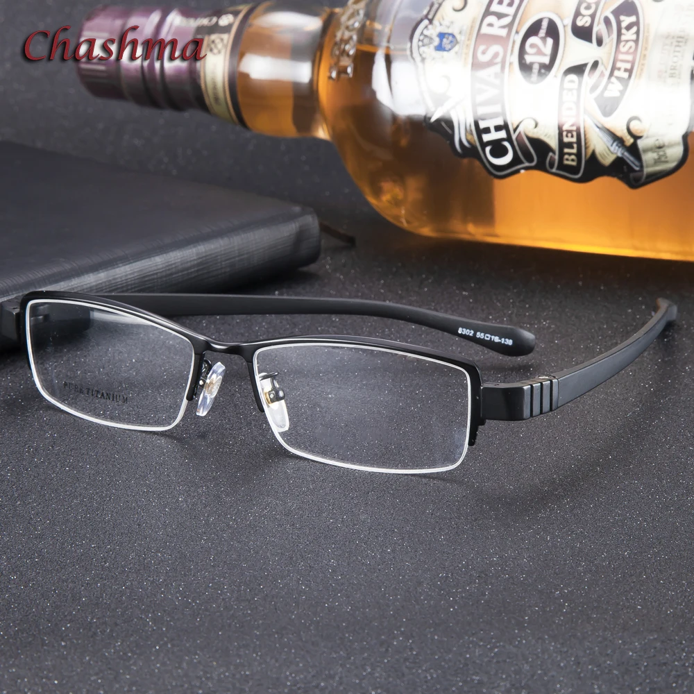 Chashma Men Titanium Prescription Eyeglasses Flexbie Rubber Arm Top Quality Eyeglasses Sports Eyewear Optical Glasses Male