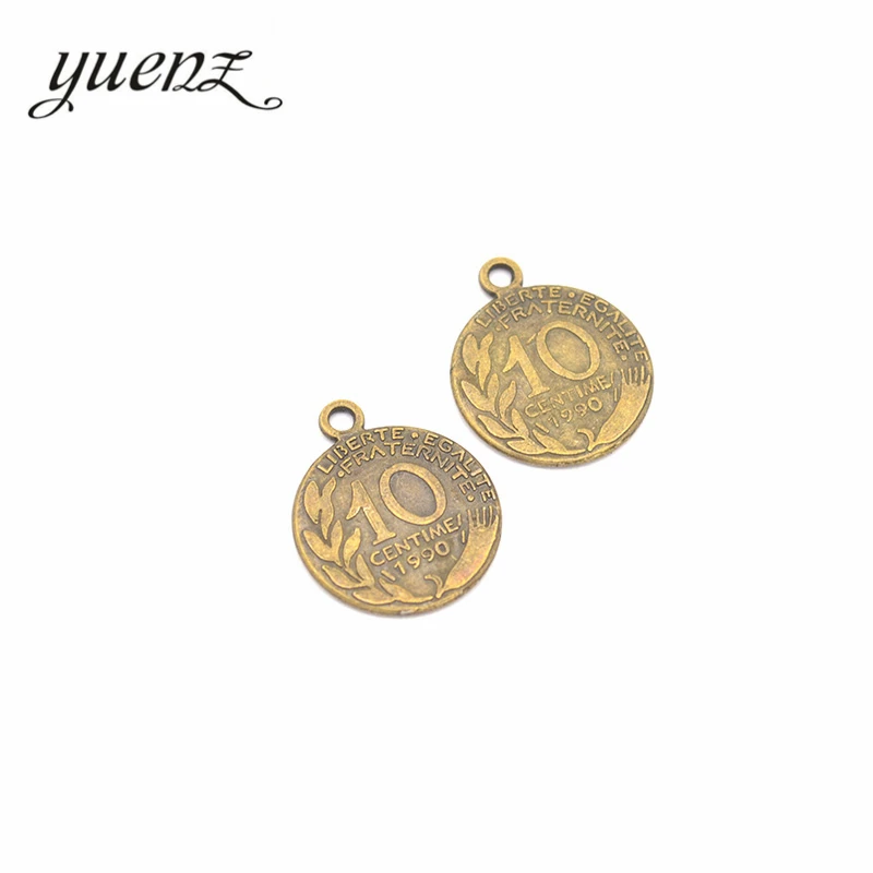 YuenZ 10pcs Alloy Metal Antique Silver color coin Pendants Charms DIY Jewelry Findings For Necklace Jewelry Making 23*19mm J137