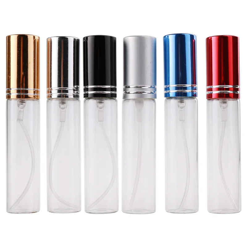 50Pcs Cosmetics Travel Perfume Bottle Contaienr Glass Astringent Vial 10ML Aluminum Cap with Lines Transparent Spray Pump Bottle