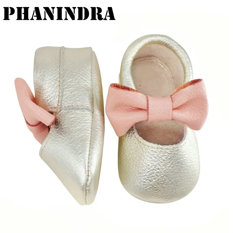 New Baby Casual Shoes Infant Toddler Bowknot  Leather Soft-Sole cow First Walker Newborn Bow Girl Moccasins