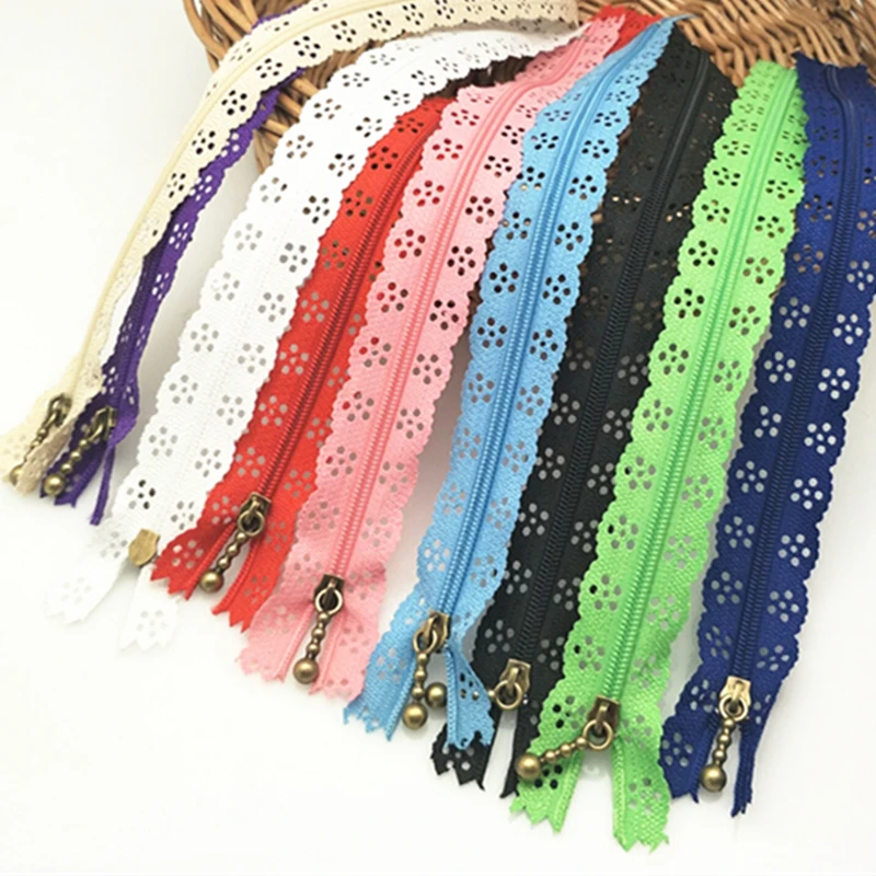 5pc 25cm Nylon Coil Beautiful Lace Zippers Lace Sewing Zipper for DIY bag etc Tailor Sewer Craft Retail KT0755 5BB5303