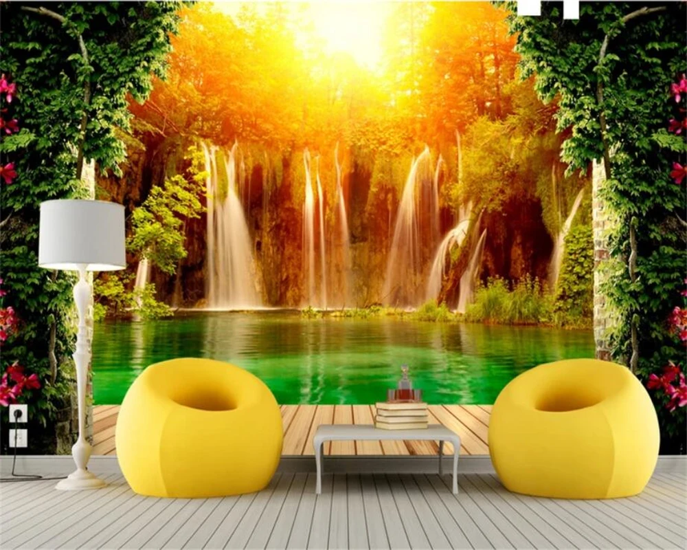 wellyu Custom wallpaper 3d large murals waterfall rural landscape 3D living room bedroom background wall paper papel de parede