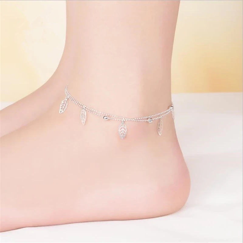 KOFSAC Summer New Trendy Hollow Leaves Bracelet Ankle Chain Foot Jewelry 925 Sterling Silver Anklets For Women Beach Party Gifts