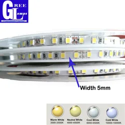 CRI 80+ High Brightness DC 12V 24V 5mm Led Strip Narrow Side Width High Brightness Flexible Light 120led/m White  Warm White 5M