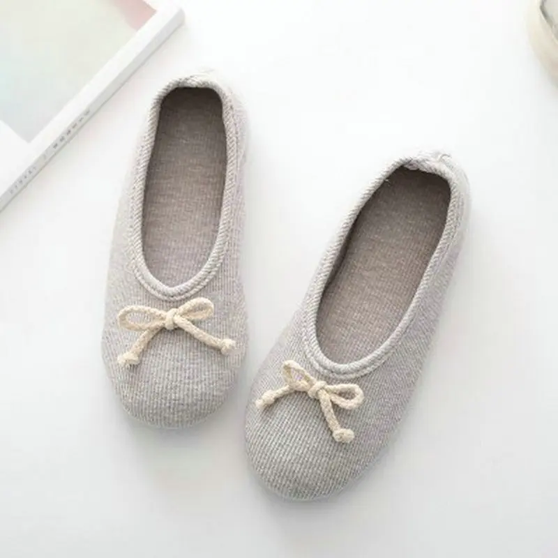 Lovely Bowtie Autumn Women Home Slippers For Indoor Bedroom Soft Bottom Cotton Warm Shoes Adult Guests Flats Non-Sip Girl Shoes