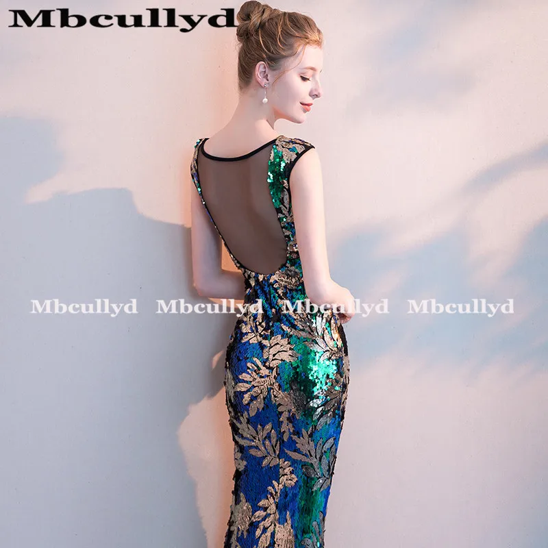 Mbcully 2023 brilhando lantejoulas sereia vestidos de baile africano com sheer scoop neck backless elegante preto meninas noite gala vestidos