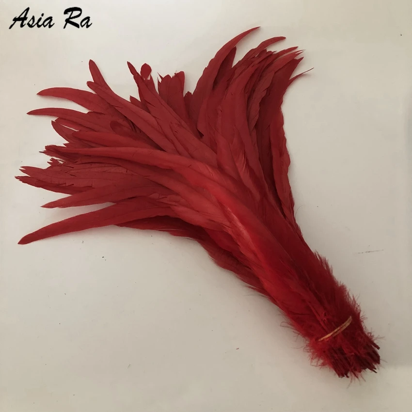 50-500PCS 30-35CM 12-14inch Red Dyed Loose Rooster Coque Tail Feathers Chicken Feather Cock Plumes  Wedding Party Decorations