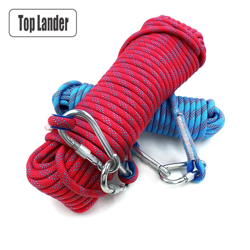 Rock Climbing Rope 10mm Tree Wall Climbing Equipment Gear Outdoor Survival Fire Escape Safety Rope Carabiner 10m 20m 30m