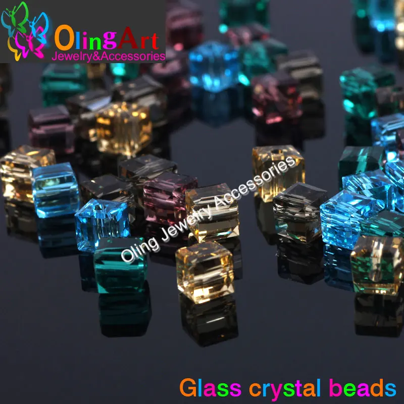 OlingArt 6MM 75pcs Multicolor mixed straight hole square section crystal glass beads DIY bead choker necklace jewelry making