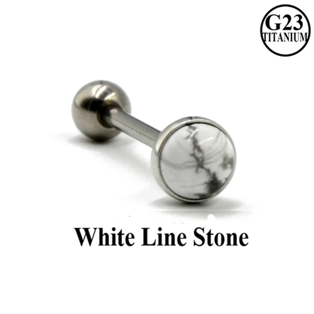 1Piece Titanium Or Steel Barbell Labradorite Tiger Eye White Line Stone Tongue Barbell Ring Body Piercing Tougue Bar Jewelry
