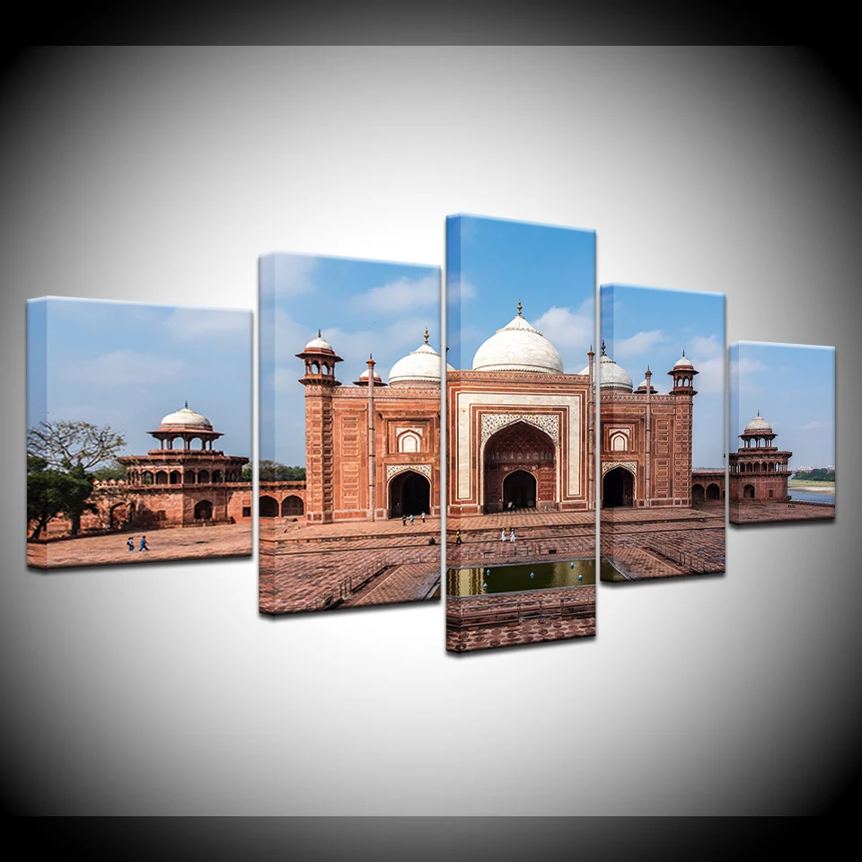 Taj Mahal: International Treasure 5 Pieces Canvas Painting Mural Painting Modern Modular Wallpaper Poster Print Home Decoration