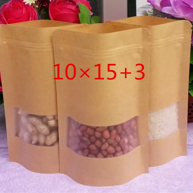 

100 Pieces 10*15cm Resealable Brown Kraft Paper Bags for Tea Gift Bags Packaging Bag