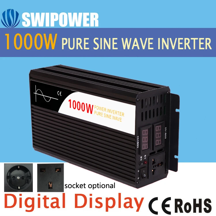 inversor de energia solar de onda senoidal pura display digital dc 12v 24v 48v para ac 110v 220v 1000w 01