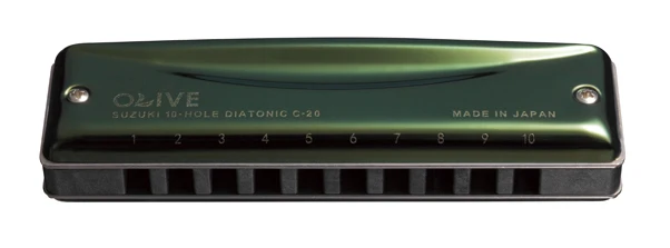 SUZUKI C-20 Olive 10-Hole Diatonic Blues harmonica Major Key of C A D G E F plugB