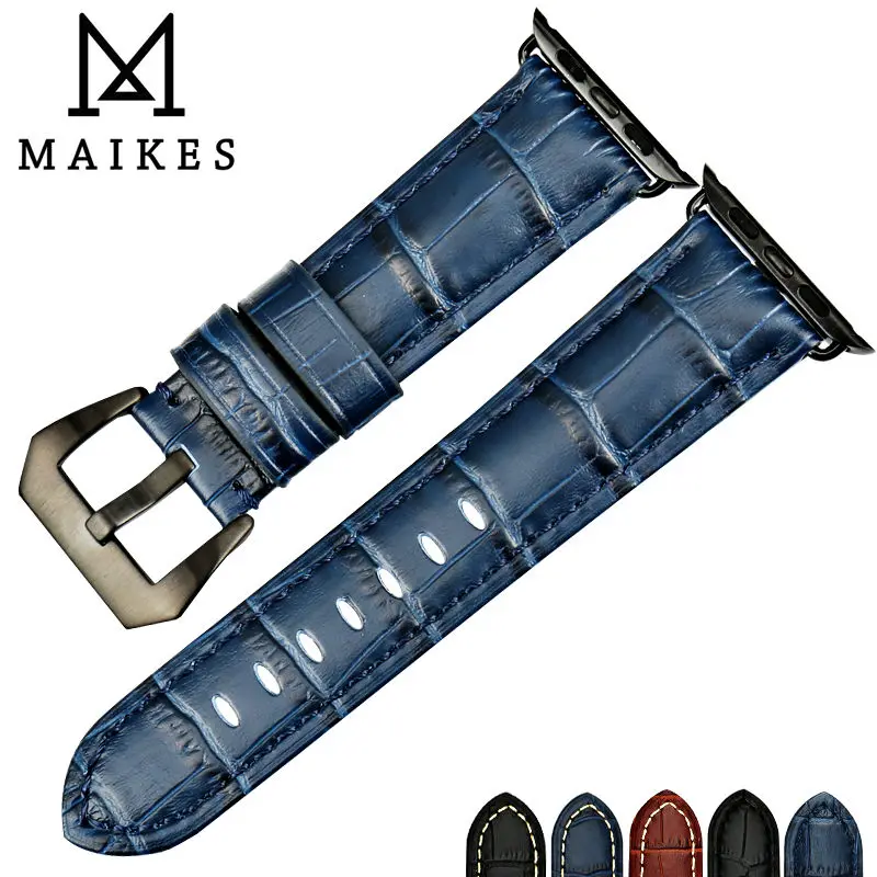 MAIKES Watchbands Genuine Cow Leather Watch Band For Apple Watch 45mm 44mm 40mm 42mm 41mm Series 7 6 SE 5 4 3 iWatch Strap