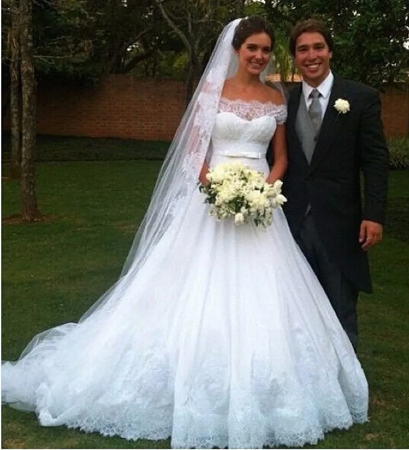 Vestido de novia de encaje sin hombros, línea A, color blanco marfil, tamaño personalizado 2 4 6 8 10 12 14 16