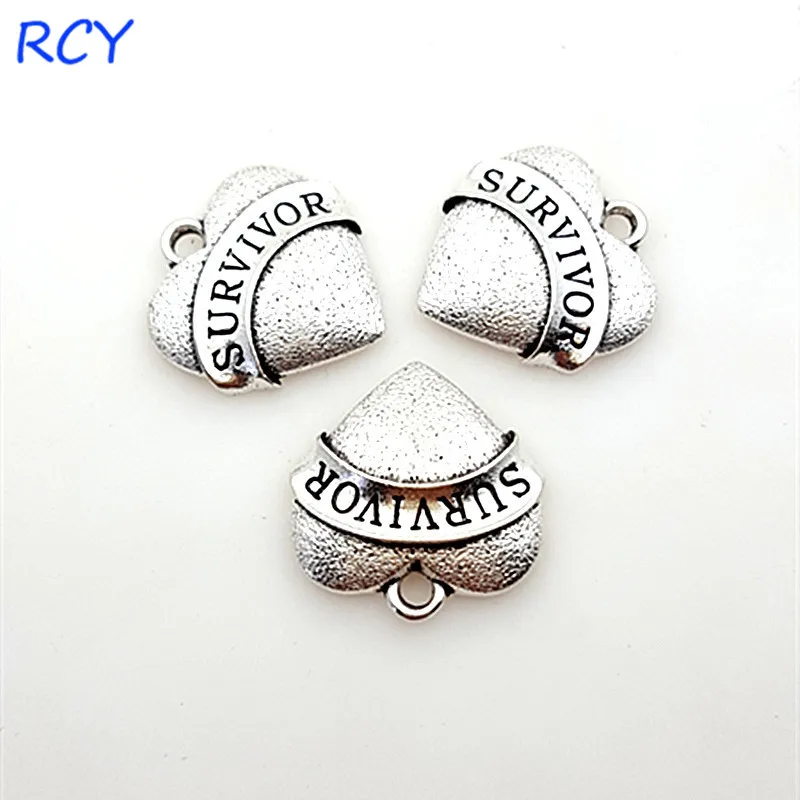 Top Quality 5 Pieces/lot 22mm antique silver color Letter Printed survivor charms heart charms for jewelry making