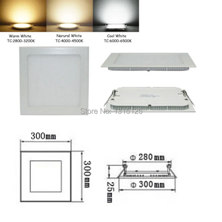 

High quality SMD2835 Dimmable 24W LED Recessed ceiling light, Square LED Panel Lights 300mm, Wholesale LED Lamp +free shipping