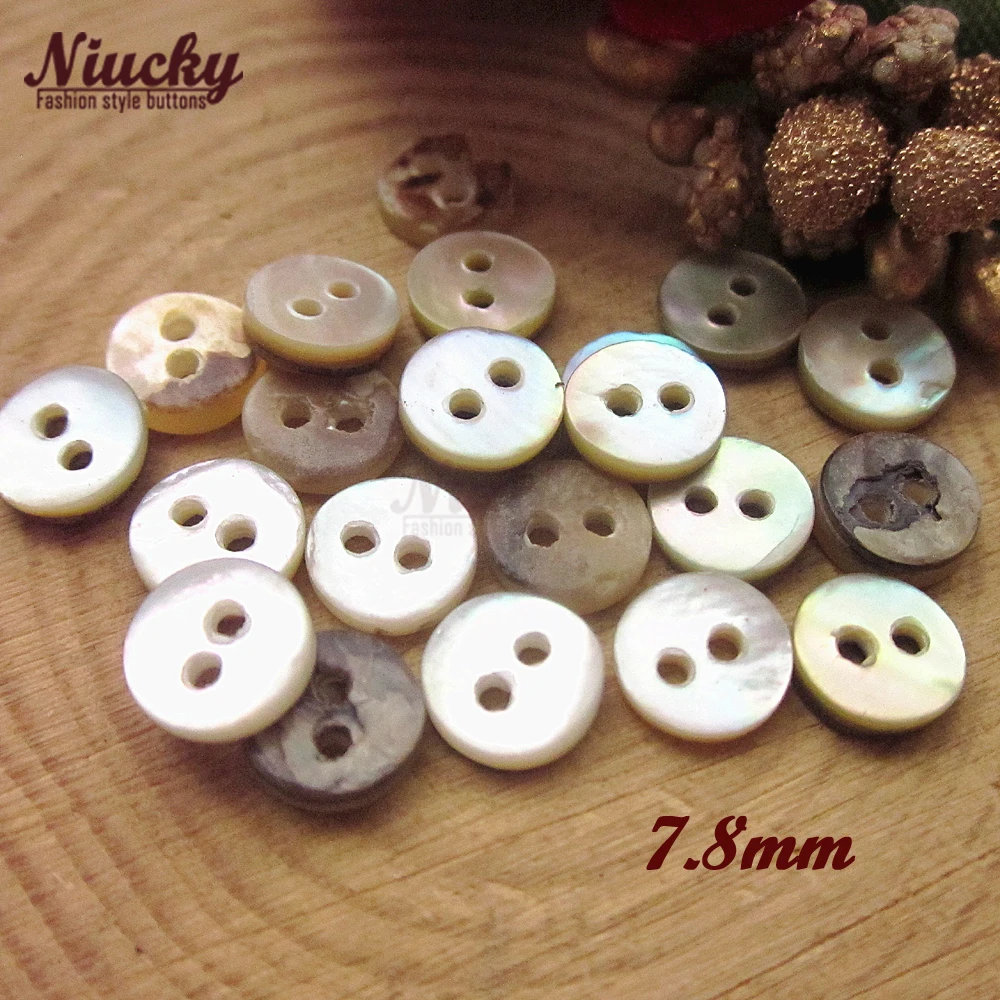 Niucky 6.5mm / 7.8mm 2 holes High Quality Mini Shell Buttons Natural T2 Class Akoya Pearl Shell Buttons for Sewing S0101-051#6-8