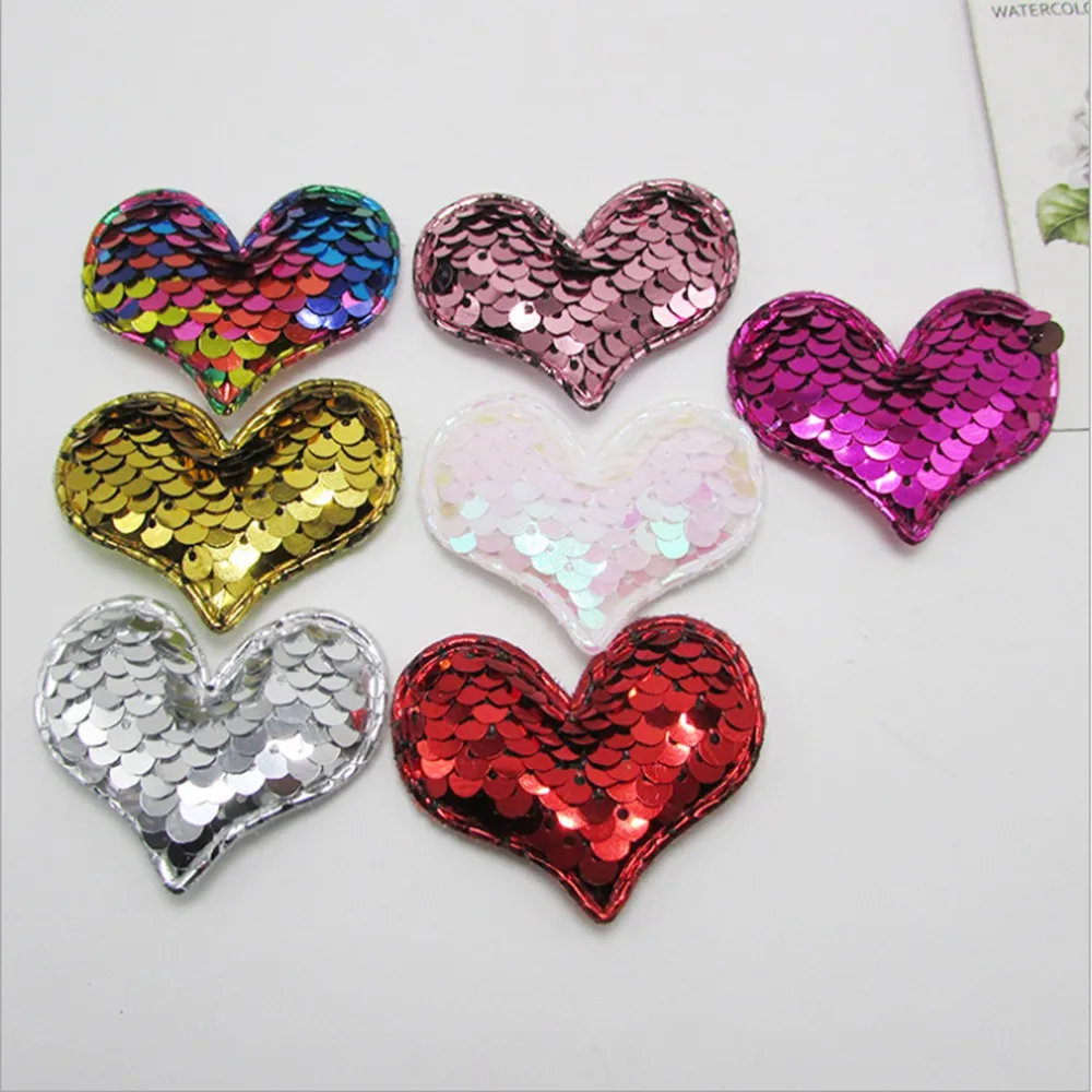 50 pcs/lot Glitter Paillette sequin Heart star Padded Patches Appliques For Clothes Sewing Supplies DIY Craft Decoration