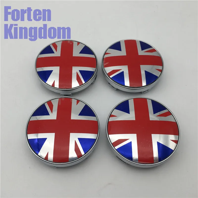 4 Pieces Car Blue Red UK Flag Union Jack Logo ABS Alloy Chrome Rim Custom Wheel Hub Center Centre Caps 60mm Hubcaps Cover