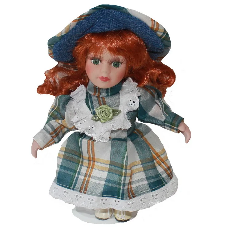 20cm Yellow and blue plaid Retro European rural Leisure Style Home Decorative Ceramic Dolls gift for girls