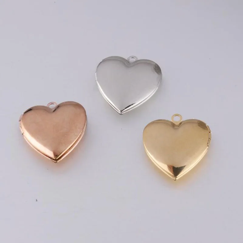 5pcs/Lot Stainless Steel Mirror Polished Heart Shaped Charms Locket Put Photos for Couple Jewelry Making DIY Accessory