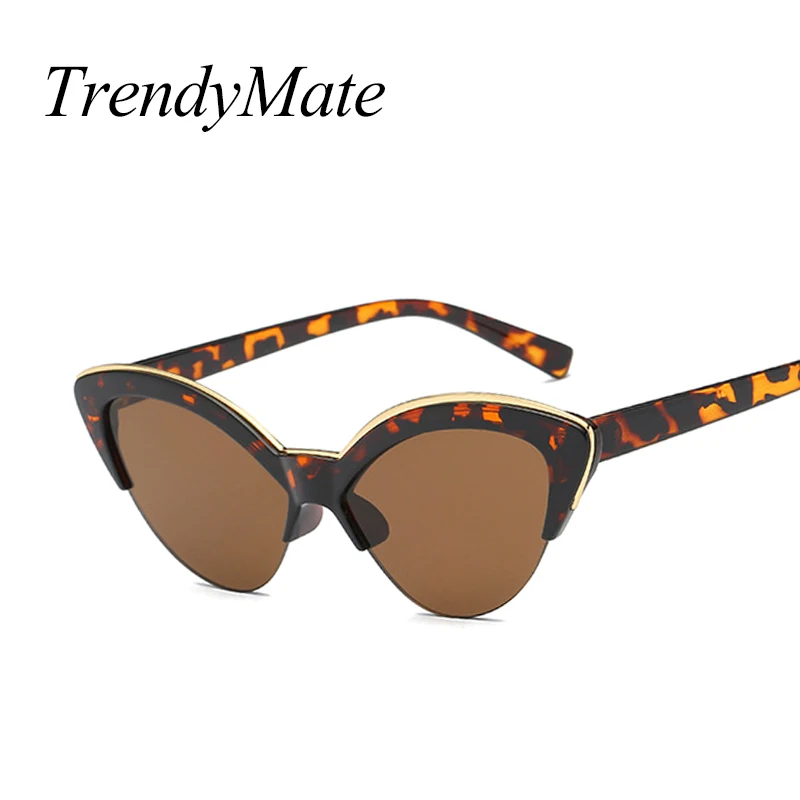 Luxury Vintage Sunglasses Woman Purple Brand Retro Shades Points Big Cat Eye Half Frame Sun Glasses Ladies Female Sunglass 5184M
