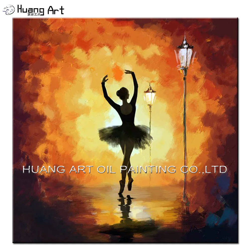 Cheapest Hand painted Modern Ballet Dancer Oil Painting On Canvas Night Scenery for Living Room Wall Decor Street Landscape