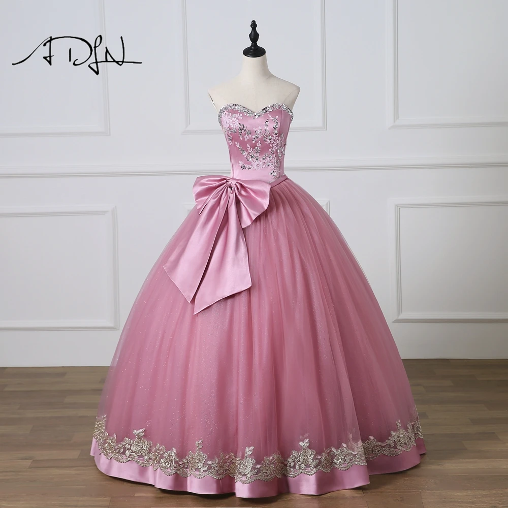 ADLN Baru Sayang Tanpa Lengan Gaun Bola Quinceanera Gaun Custom Made Sweet 16 Gaun dengan Ikatan Debutante Gaun