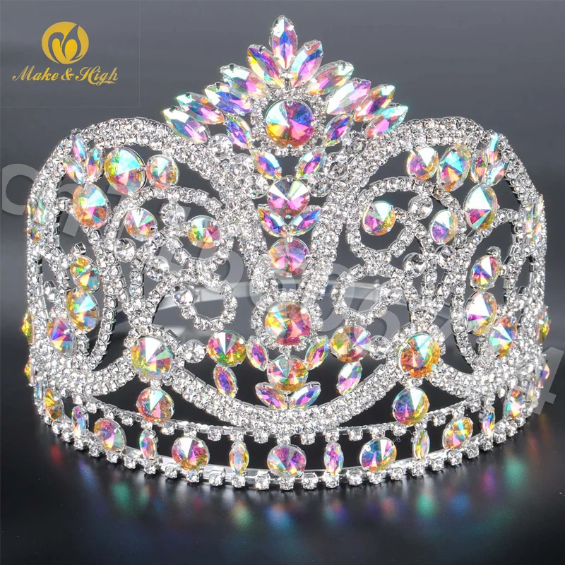 

Miss Beauty Pageant Tiara and Crown Clear Crystals Brides Full Circle Prom Party Costumes Wedding Crowns Bridal Hair Accessory