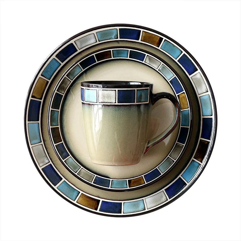 Elegant Blue Flat Plate for Home Decoration, Porcelain Plate, Dinner Dish, Cup and Saucer, European Style, Plate, 1 PC