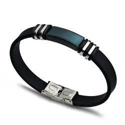 2024 Trend Personalized Jewelry Stainless Steel Smooth Glossy Silicone Bracelet Men Vintage Titanium Steel Cuff Bracelet Pulseir
