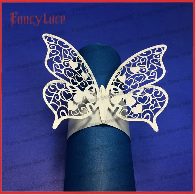 50X Porta Guardanapo Laser Cut Love Butterfly Paper Napkin Rings Holders Favors and Gifts Party Wedding Invitations Decorations