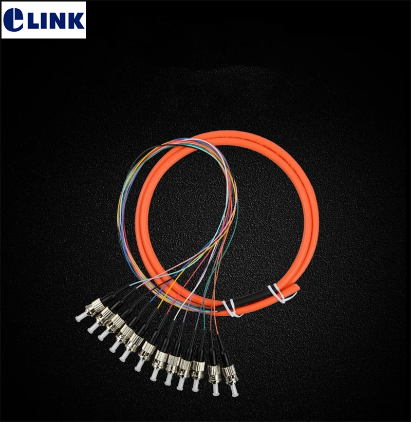 ST pigtail 12core 1.5mtr MM 62.5/125um optical fiber cable ftth 12 colored port ST UPC bundle pigtail 0.9mm factory ELINK